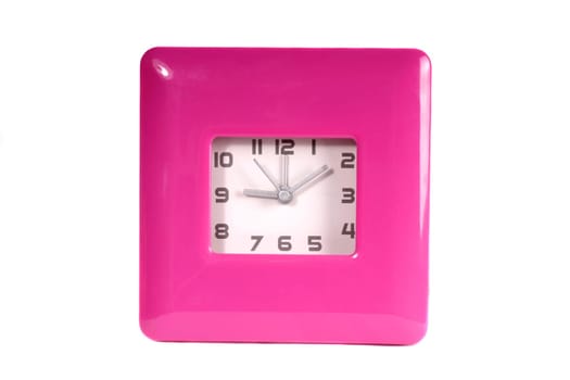 Pink clock isolated on white background