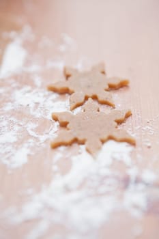 Closeup of two pieces of star shaped gingerbread dough