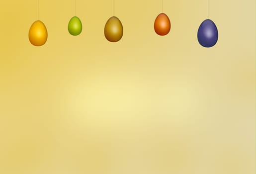 champagne colored easter background with easter eggs in different colors