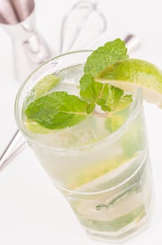 Mojito a Cuban cocktail made with cuban rum, lime, sugar and a splash of soda