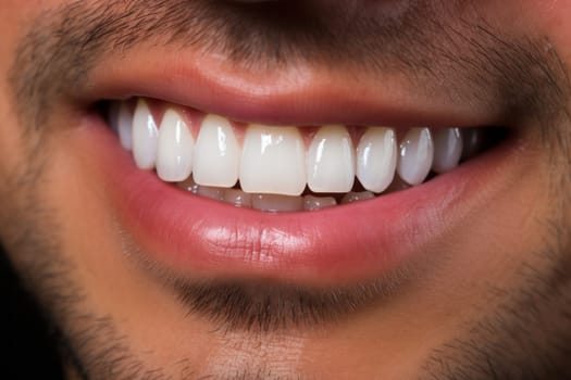 adiating Confidence: Captivating Close-up of a Man's Perfectly White Teeth and Enchanting Smile, Promoting Dental or Orthodontic Advancements