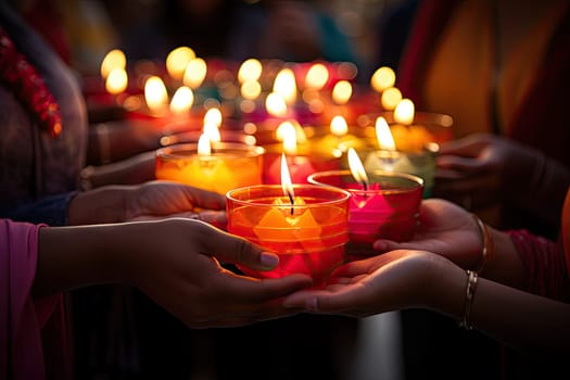 people holding lit candles in their hands as if they are celebrating diwali day, the festival of lights