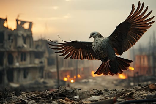 a bird flying in the air with its wings spread out and it's head turned to look like an eagle