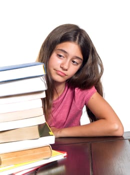 Sad schoolgirl with learning difficulties. Isolated on white background