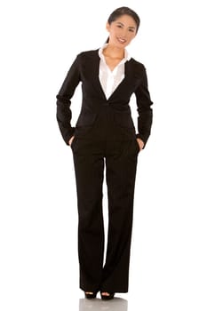 pretty asian wearing business outfit on white background