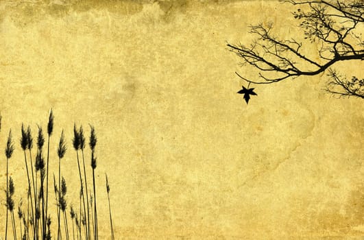 Branch and grass on vintage paper background