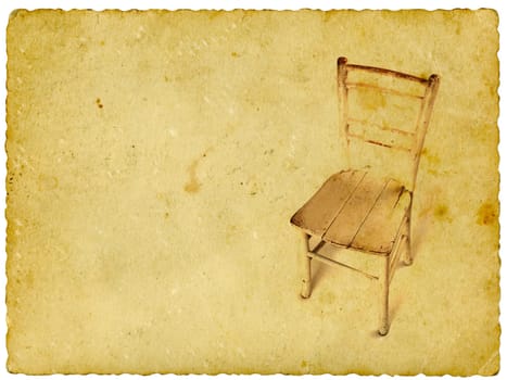 Old wooden chair on old paper background