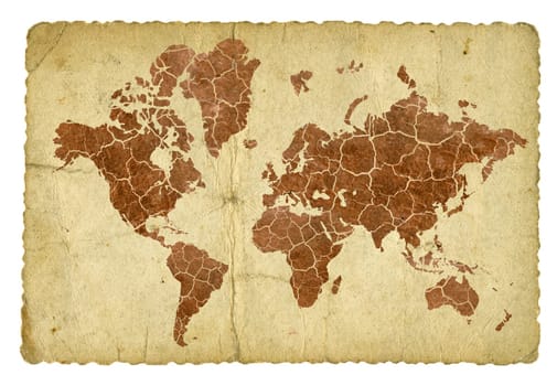 Cracked and dry earth map on vintage background. Isolated on white.