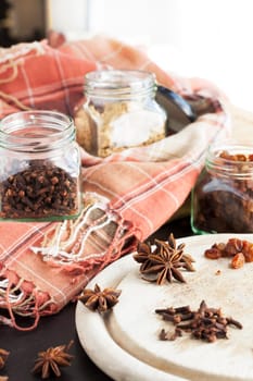 Star anise and cloves with other ingredients