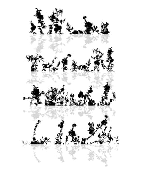 A set of foliage borders and reflection on white background