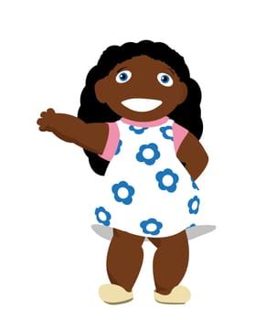 Illustration of a little girl waiving hand and smiling. Isolated objects on white background