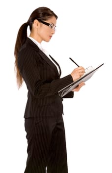 pretty asian wearing business outfit on white background