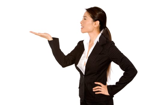 pretty asian wearing business outfit on white background