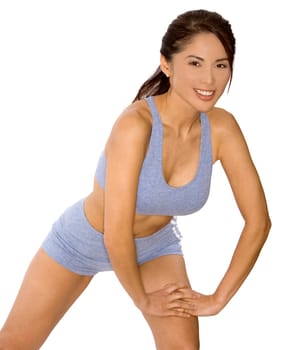 pretty asian woman wearing sport outfit on white