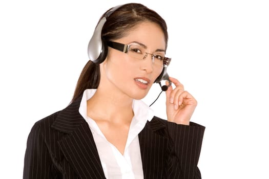 pretty asian wearing business outfit on white background