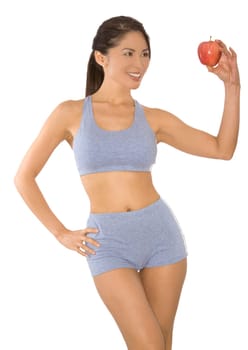 pretty asian woman wearing sport outfit on white