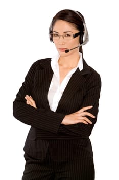 pretty asian wearing business outfit on white background