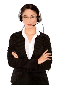 pretty asian wearing business outfit on white background