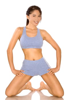 pretty asian woman wearing sport outfit on white