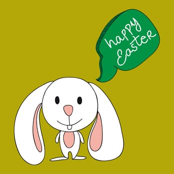 Funny baby Easter bunny with social speech bubble. This illustration is layered for easy manipulation and custom coloring
