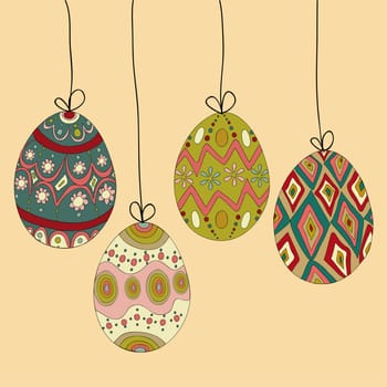 Happy Easter hanging eggs greeting card background. Vector file layered for easy manipulation and customisation.