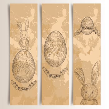 Retro hand drawn Easter bunny banners set. EPS10 file version. This illustration contains transparencies and is layered for easy manipulation and custom coloring