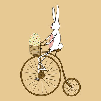 Retro Easter bunny biking an antique bicycle. EPS10 file version. This illustration contains transparencies and is layered for easy manipulation and custom coloring