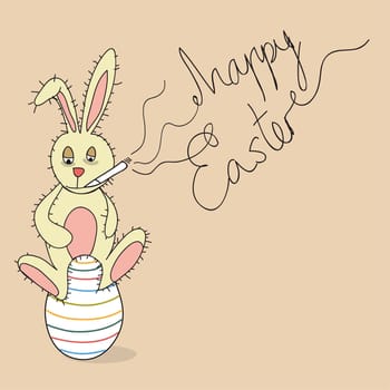 Funny adult Easter Bunny sitting in a decorative egg smoking. This illustration is layered for easy manipulation and custom coloring.