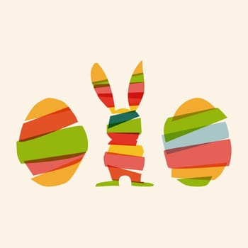 Transparent multicolored Easter bunny and eggs. EPS10 file version. This illustration contains transparencies and is layered for easy manipulation and custom coloring