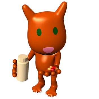 Front view carved cat looking at medicine pills