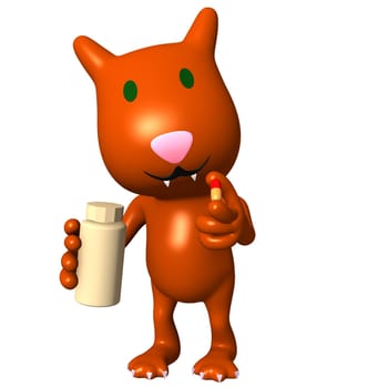 Front view carved cat decide to swallow pill