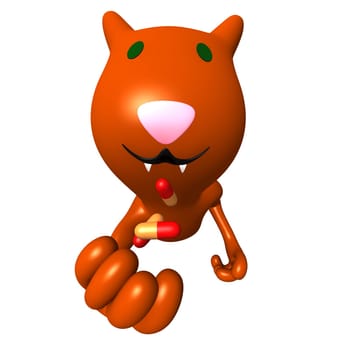 Over view cat swallowing three pills at once