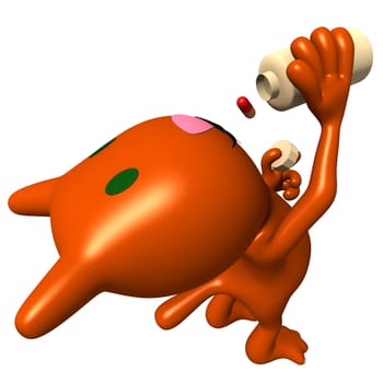 Left side view cat swallow pill from bottle
