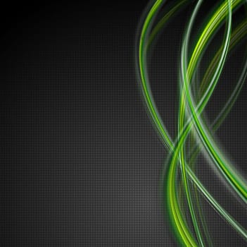 Bright green waves on the dark background. Vector design eps 10