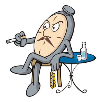Cartoon of pocket clock relaxing drinking ouzo