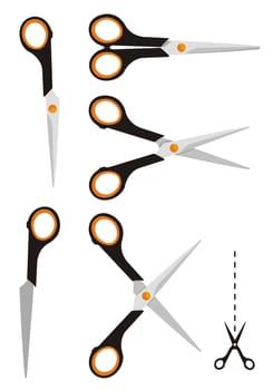 Pair of scissors icon in three versions closed and open.