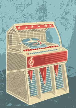 Sketch of retro jukebox on grunge background