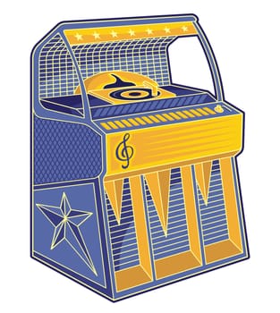 Line art of blue and orange retro jukebox