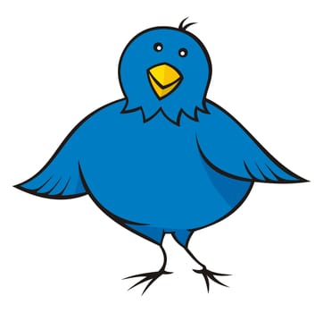 Little blue bird cartoon looking at you.