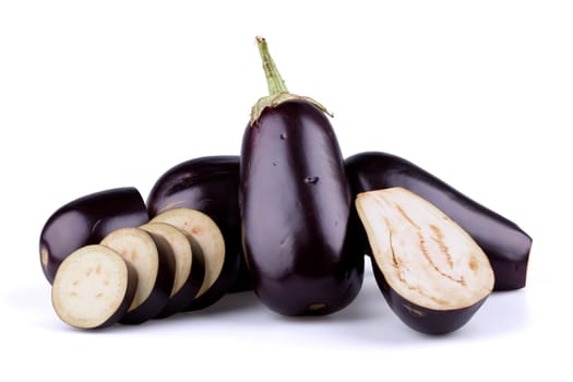Eggplants or aubergines isolated on white background.