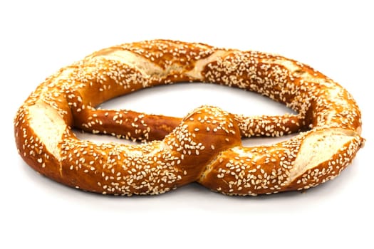 Pretzel,close-up of baked goods on white background