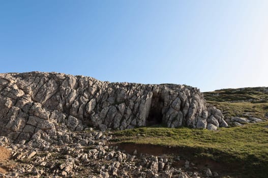 Limestone rock formation at Cape Espichel, Sesimbra, Portugal