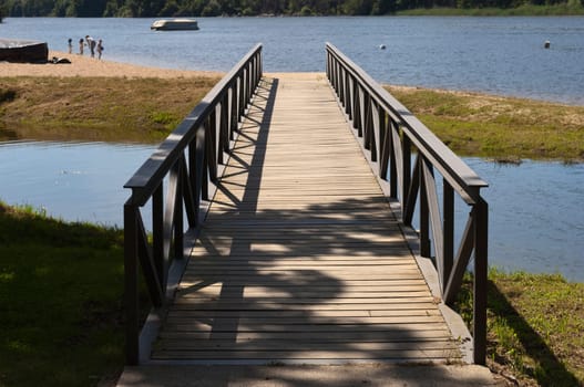 Wooden footbridge on the river Tagus, Portugal