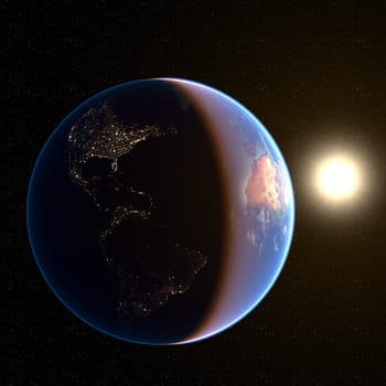Dark side of earth, only lit by the bright city lights of America. Earth maps courtesy of NASA: