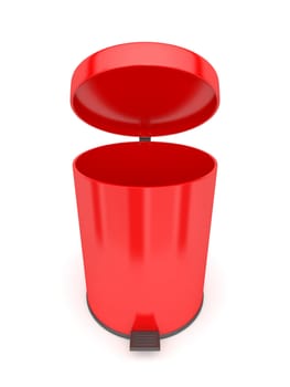 Open trash can on white background