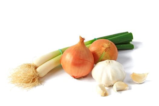 Spring onion,onion and garlic