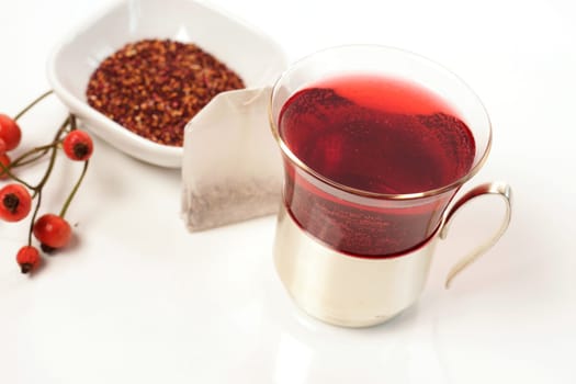 Tea of rose hip on a white background