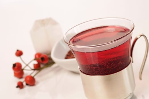Tea of rose hip on a white background