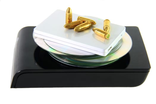 cyber war on database with bullets in front of white