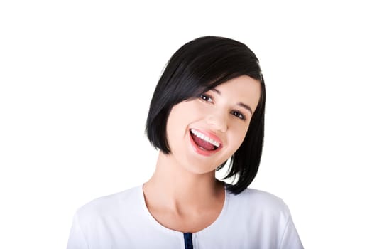 Nurse or young doctor standing smiling. Isolated on white background.
